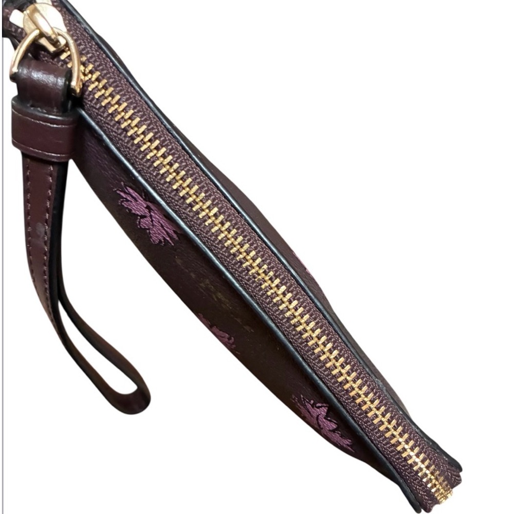 Coach Floral Print Leather Wristlet in Plum with Pink Accents - Picture 5 of 11